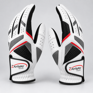 Gants de golf premium avec fermeture auto-agrippante, unisexes, en cuir, à doigts entiers, respirants, blancs, noirs, rouges. - Product Image 2