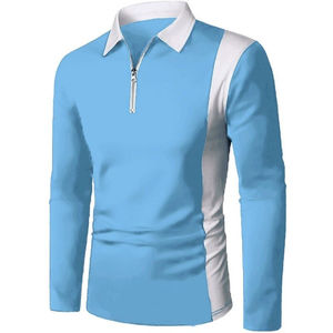 Polos a granel 100% tela de algodón contraste Color camisetas de manga larga para hombres Stand Collar hombres camisetas de manga larga para hombres - Product Image 3