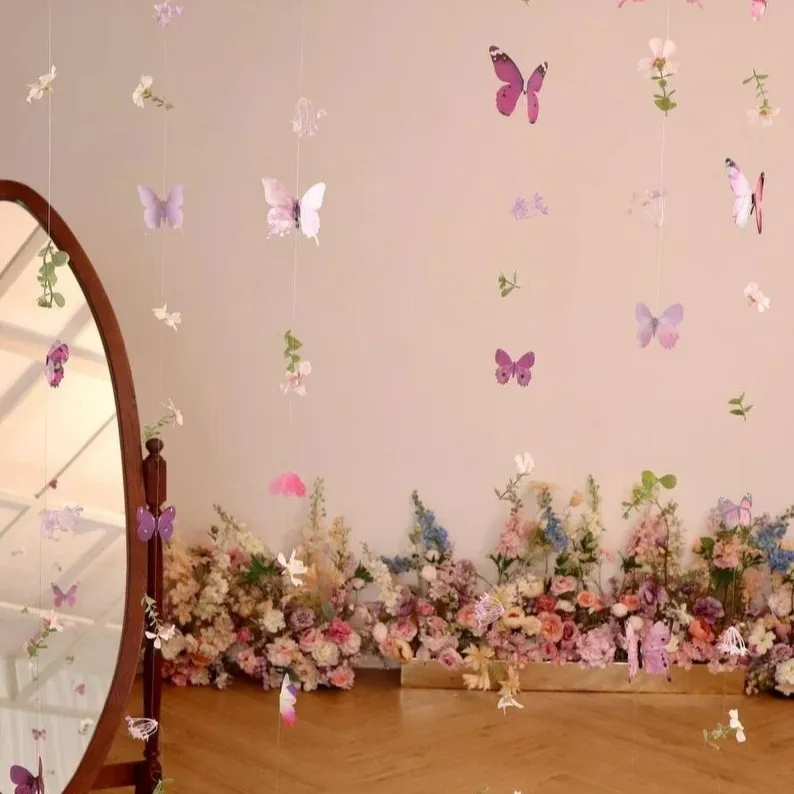 Vente en gros lot d'art mural indien artificiel décoratif rose pastel 3 nuances papillon-Décor de chambre d'enfant