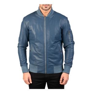 Veste en cuir véritable à col montant pour homme, style vintage, avec logo sur le devant, séchage rapide, respirante, prix de gros, vente chaude - Product Image 1