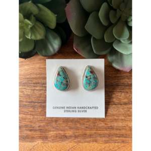 Reda Galvan Red Skin Turquoise & Sterling <b>Silver</b> Water Drop <b>Stud</b> <b>Earrings</b> Bezel <b>Set</b> - Product Image 1