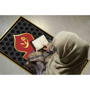 Tapis de prière rouge et or : Tapis de culte islamique, lavable en machine, tapis fin non tissé - Product Image 3