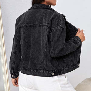 แจ็กเก็ตยีนส์สีดำสำหรับผู้หญิงแจ็กเก็ตยีนส์ตัวหลวมแบบวินเทจ - Product Image 4