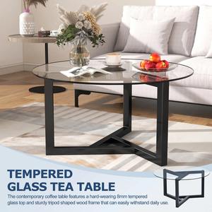 Modern Eco-Friendly <b>Farmhouse</b>-<b>Style</b> Glass Coffee <b>Table</b> Tempered Glass Top Sturdy Metal Base Easy Assembly Living Room Furniture - Product Image 3