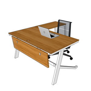 BFYB010-YBamboo L-Shaped Corner <b>Desk</b> 160x160cm with Assembled Iron Legs and Drawer - Product Image 2