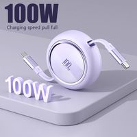 Kabel USB dapat ditarik pengisian cepat 100W 5A Mini Harga bagus kabel pengisi TYPE-C nilon 1.2M untuk MacBook