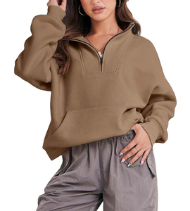 Sudaderas de Mujer de Manga Larga, Estilo Holgado, de Felpa, con Media Cremallera, Sudaderas Cortas para Chicas, Otoño, Sudaderas Cortas con Media Cremallera, OEM - Product Image 4
