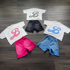 เซ็ตเสื้อยืดลำลองของผู้ชาย2025กางเกงขาสั้นผ้าฝ้ายฟอกสีกรดระบายอากาศได้กำหนดโลโก้ได้เองชุดฤดูร้อน - Product Image 6