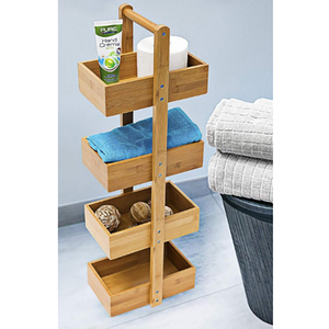 Étagère de rangement pour douche de salle de bain - Type sur pied en bambou Porte-serviettes moderne - Product Image 4