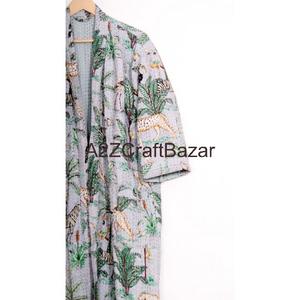 Robe Kimono Vintage 100% Coton Pur Kanta, Robe de Mariage Indienne, Demoiselle d'Honneur, Luxe, Longue, Bohème, Fermeture à Cordon, Shorts - Product Image 4
