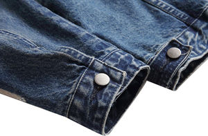 Veste en jean denim pour homme, tendance, col personnalisé, logo sur le devant, design élégant, sport, bleu, streetwear, imperméable, respirante - Product Image 3