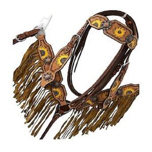 Ensemble de tête et de poitrail de selle western en cuir de vache de qualité supérieure, motif floral tournesol, léger, designs tendance pour cheval de saison - Product Image 2