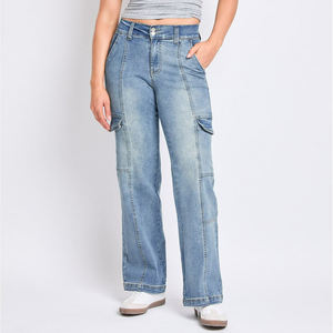 Nuevos pantalones Cargo para mujer, pantalones informales para mujer, ropa de mujer, cintura alta, múltiples bolsillos, pierna ancha, estilo callejero, pantalones de mezclilla para mujer - Product Image 2