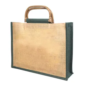 Light Weight Durable Lifestyle Business Bag Medium Size Jute Shopping Bag with Cane Handle Manufacturer at Low Price