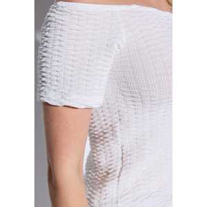 Chemise décontractée en tissu crêpe à épaules dénudées avec logo sur le devant 100% polyester - Product Image 4