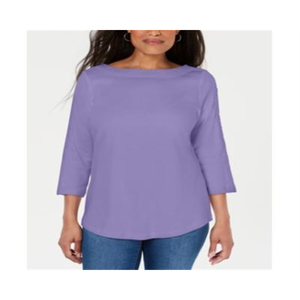 Top in Cotone con Bordo in Pizzo Vintage da Donna Karen Scott, Viola XS/X-Small, Lunghezza Lunga per Primavera e Autunno - Product Image 1