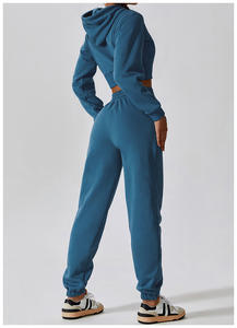 Conjunto de chándal de ropa informal Vintage para mujer 2024, parche bordado desgastado, sudaderas con capucha y cremallera lavadas con ácido, conjunto de chándal personalizable - Product Image 3