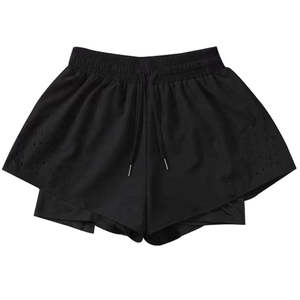 Nueva versión de pantalones cortos deportivos de malla de doble capa para mujer, cintura alta, transpirable, de secado rápido, cintura elástica, volantes, deportes anchos sueltos - Product Image 6