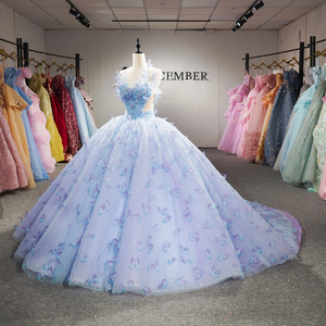 ชุดราตรีงาน Quinceanera สีน้ำเงินสไตล์วินเทจ ประดับคริสตัลและลูกปัดอย่างสวยงาม พร้อมลายผีเสื้อพิมพ์ลายแบบอิลลูชั่น  หมายเลข 6983 - Product Image 2