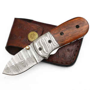 Cuchillo de bolsillo plegable de hoja de acero de Damasco personalizado hecho a mano cuchillos de exterior con mango de madera - Product Image 6