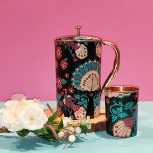 Pichets imprimés Meenakari de haute qualité 100% ensemble de verres en cuivre pur pour les mariages et les restaurants - Product Image 5