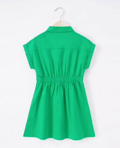 Robe chemise trapèze verte pour filles avec col rabattu boutonné, manches courtes, poches, style décontracté printemps, mini-robe - Product Image 4