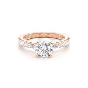 Brillo garantizado de larga duración, peso de 1,00 quilates, ajuste de 4 puntas, anillo de compromiso de piedra lateral, diamantes cultivados en laboratorio para mujeres - Product Image 1