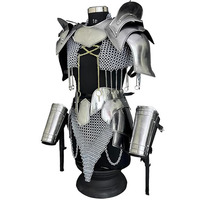 Ensemble d'armure médiévale fantastique polie pour femme, inspiré des films et séries TV, style antique |   Chaîne en acier |   Plaques d'épaule et protège-bras |   Métal