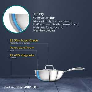 Poêles à frire à poignée rivetée en acier inoxydable avec couvercle de qualité alimentaire Design durable Batterie de cuisine facile à nettoyer Exotic Silver Shining - Product Image 5