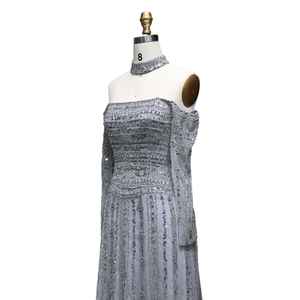 Elegant Anti-Static Women's Long Formal Evening Gown Hand-<b>Beaded</b> Floor-Length Natural <b>Waist</b> Dress for Party Prom Wedding - Product Image 2