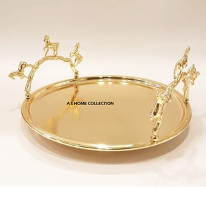 Ensemble de 2 plateaux de service pour la présentation des aliments et des desserts, avec poignées dorées en métal, plateau décoratif de haute qualité - Product Image 4