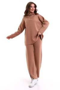 Conjunto de chándal de dos piezas de punto para mujer, conjunto de suéter y pantalón de gran tamaño de cuello alto liso de alta calidad, prendas de punto con textura suave - Product Image 5