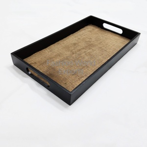 <b>Rustic</b> Wooden Serving Tray with Burlap Base Farmhouse Decorative Tray, <b>Coffee</b> <b>Table</b> Organizer, Natural Home Decor Handmade Tray - Product Image 2