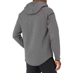 Sweat-shirt à capuche zippé gris pour homme, coupe classique, couleur unie, décontracté, en polyester tricoté, pour l'automne - Product Image 2