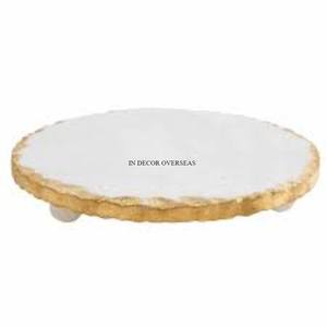 Suministro directo de fábrica Bandeja de servicio hecha de mármol de primera calidad con asas de diseñador únicas de metal chapado en oro en precio competitivo - Product Image 6