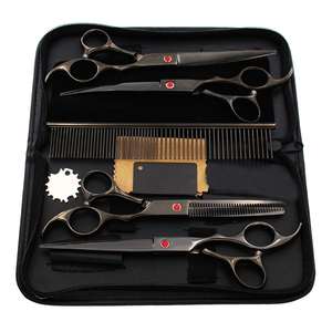 Kit de ciseaux de toilettage pour chiens professionnels en titane avec lame tranchante, ciseaux à effiler incurvés et peigne pour chiens et chats - Product Image 1