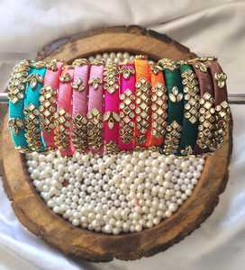 Colorful Silk Thread Bangles Return Gifts Indian Bangles Wedding Favors Mehndi Favors Trendy Kundan Bangles Traditional Bangles - Product Image 1