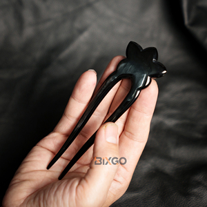 Cuerno de búfalo natural hecho a mano de Vietnam 5 pétalos flor pelo estilo tenedor origen accesorio-venta al por mayor - Product Image 4