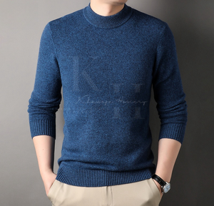 Jersey de punto cálido de color sólido para hombre, suéter de manga larga de mezcla de lana, ideal para invierno informal u oficina - Product Image 2