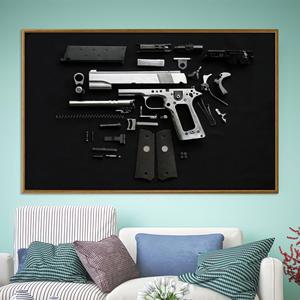 Impresión en Lienzo de Arte Mural de Pistola Desmontada, Decoración Industrial Moderna, Lienzo con Marco Dorado - Product Image 1