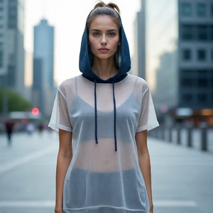 Chemises de couverture pour femmes See Through Transparent Mesh Hooded Long Sleeve Mesh Front Open Shirt Ladies Tops Tee Sheer - Product Image 3