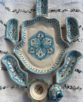 Set de trempage et de service Khmisa 7 pièces fait à la main bleu ciel assiettes et plats marocains peints à la main ensembles de cuisine