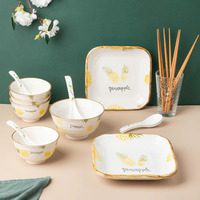 Juego de Vajilla de Porcelana China con Esmalte Moteado de Frutas, Ecológico y Hecho a Mano, 6 Piezas, Estilo Americano, Disponible en Stock