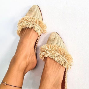 Raffia shoes Moroccan babouch raphia mules summer slides raffia <b>sandals</b> handmade shoes - Product Image 1