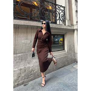 Vestido Midi Elegante Color Borgoña con Doble Atlas y Mezcla de Elastano para Mujer, Marca missJANELL 3054, Ideal para Uso Diario y Eventos Especiales - Product Image 1