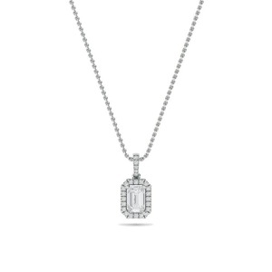 Colgante de Diamante Corte Esmeralda con Halo Simple, Diamante Cultivado en Laboratorio de 0.50 Ct en Platino, para Regalo de Aniversario de Bodas - Product Image 3