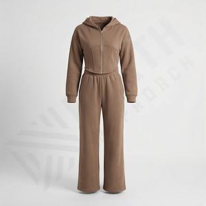 Conjunto Deportivo de Otoño 100% Algodón con Capucha y Cordón Ajustable, Chándal Holgado de Dos Piezas, Traje Deportivo Personalizado de Alta Calidad - Product Image 1