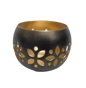 Soporte votivo redondo de hierro decorativo moderno, tarro de vela con acabado de lámina dorada para sala de estar y decoración de mesa hecha a mano - Product Image 1