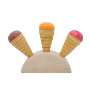 Support de crème glacée en bois rond à 3 trous pour cornet de crème glacée présentoir en bambou pour accessoires de fête produit de la meilleure qualité - Product Image 1