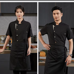 Conjunto de uniforme de personal de restaurante y bar de sarga con logotipo personalizable, Chaqueta corta y delantal para atuendo de personal personalizado - Product Image 2